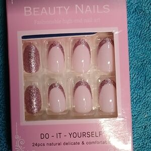 Pink glitter press on nails 24 piece kit new